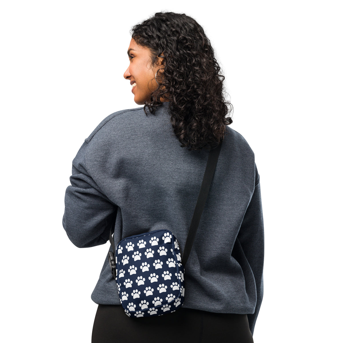 Navy Blue Paw Print Crossbody Bag – Water Resistant Mini Purse With Adjustable Strap & Pockets
