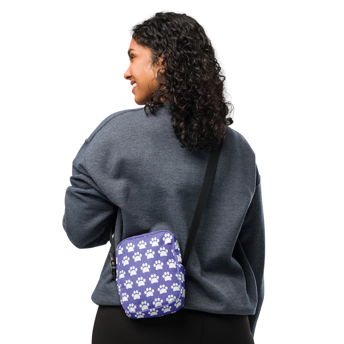 Purple Paw Print Crossbody Bag – Water Resistant Mini Purse With Adjustable Strap & Pockets