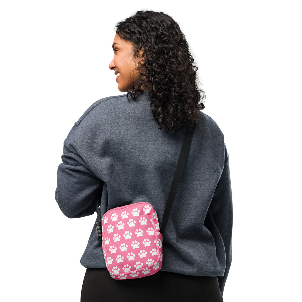 Pink Paw Print Crossbody Bag – Water Resistant Mini Purse With Adjustable Strap & Pockets