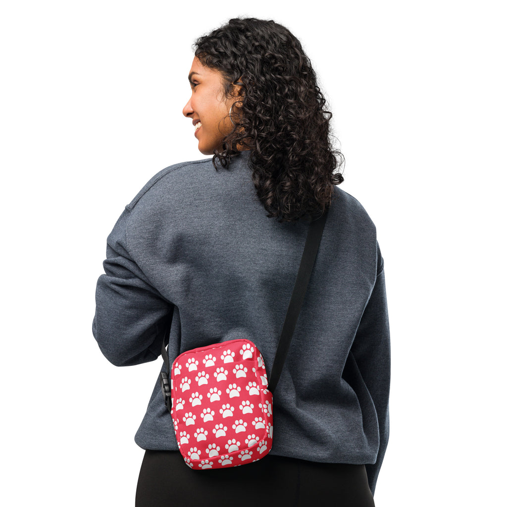 Bright Pink Paw Print Crossbody Bag – Water Resistant Mini Purse With Adjustable Strap & Pockets