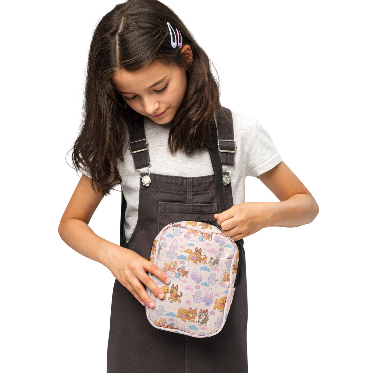 Girls Winter Dogs Crossbody Bag – Water Resistant Mini Purse With Adjustable Strap & Pockets