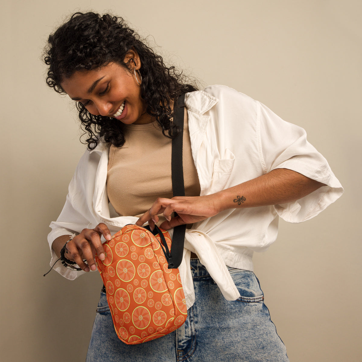 Orange Citrus Crossbody Bag – Water Resistant Mini Purse With Adjustable Strap & Pockets