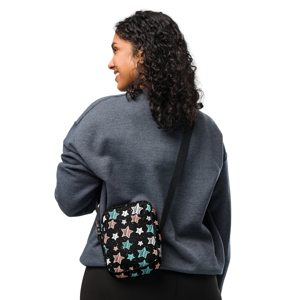Colorful Doodle Star Crossbody Bag – Water Resistant Mini Purse With Adjustable Strap & Pockets