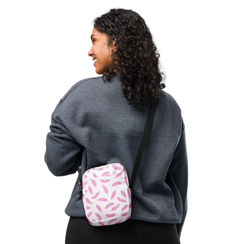 Pink Flamingo Feathers Crossbody Bag – Water Resistant Mini Purse With Adjustable Strap & Pockets