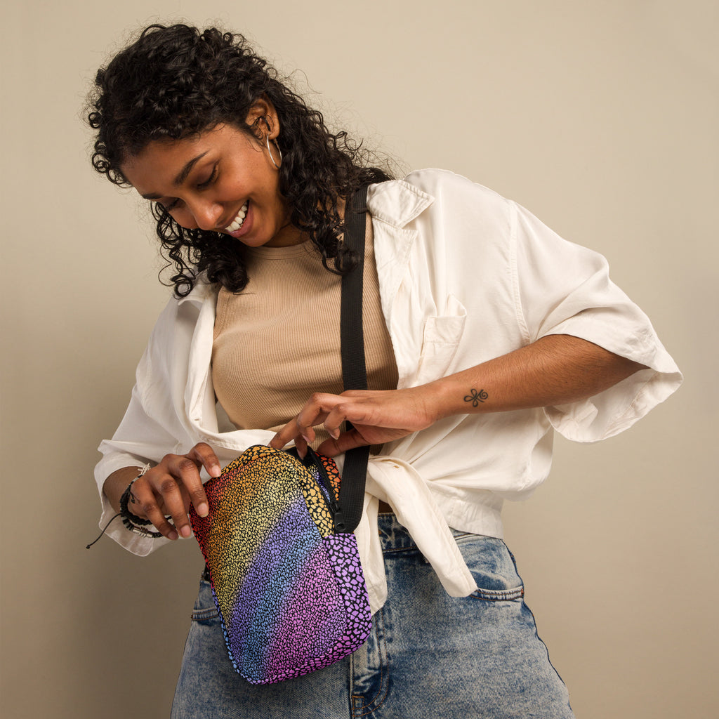 Rainbow Leopard Print Crossbody Bag – Water Resistant Mini Purse With Adjustable Strap & Pockets