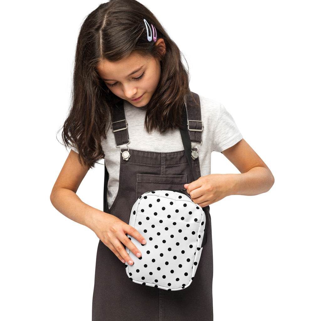 Girls White Polka Dot Crossbody Bag – Water Resistant Mini Purse With Adjustable Strap & Pockets