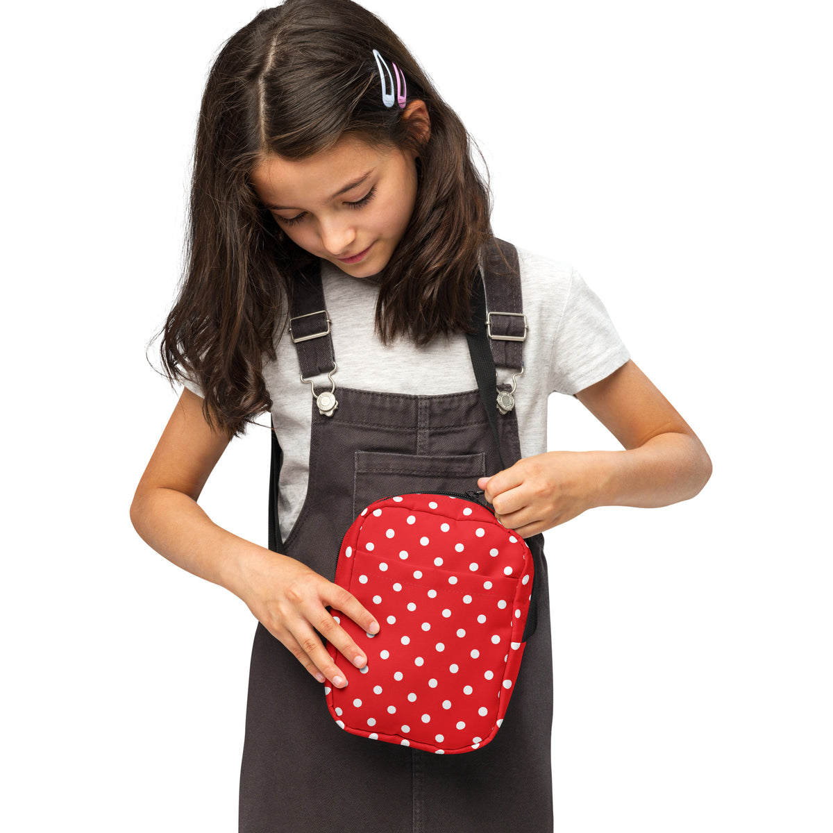 Girls Red Polka Dot Crossbody Bag – Water Resistant Mini Purse With Adjustable Strap & Pockets
