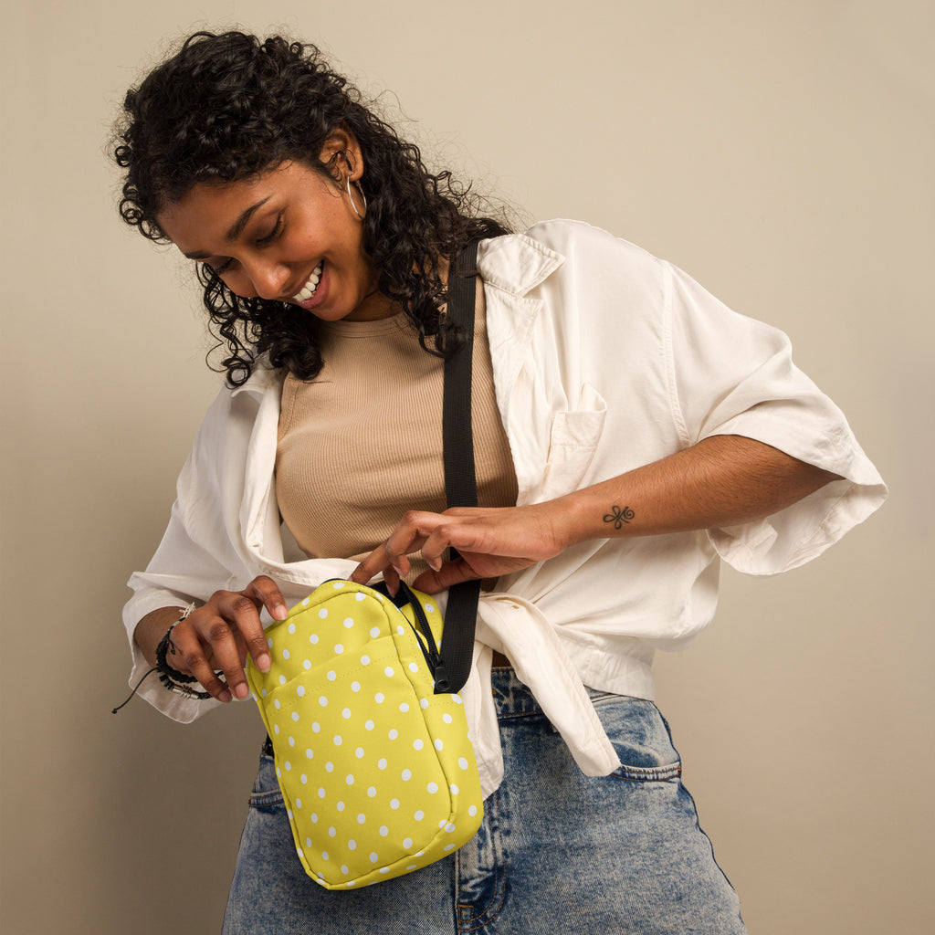 Yellow Polka Dot Crossbody Bag – Water Resistant Mini Purse With Adjustable Strap & Pockets