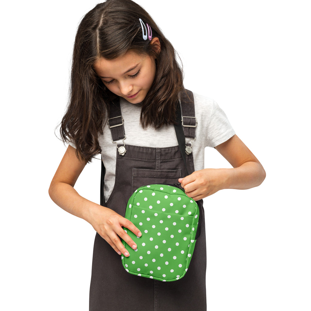 Girls Green Polka Dot Crossbody Bag – Water Resistant Mini Purse With Adjustable Strap & Pockets