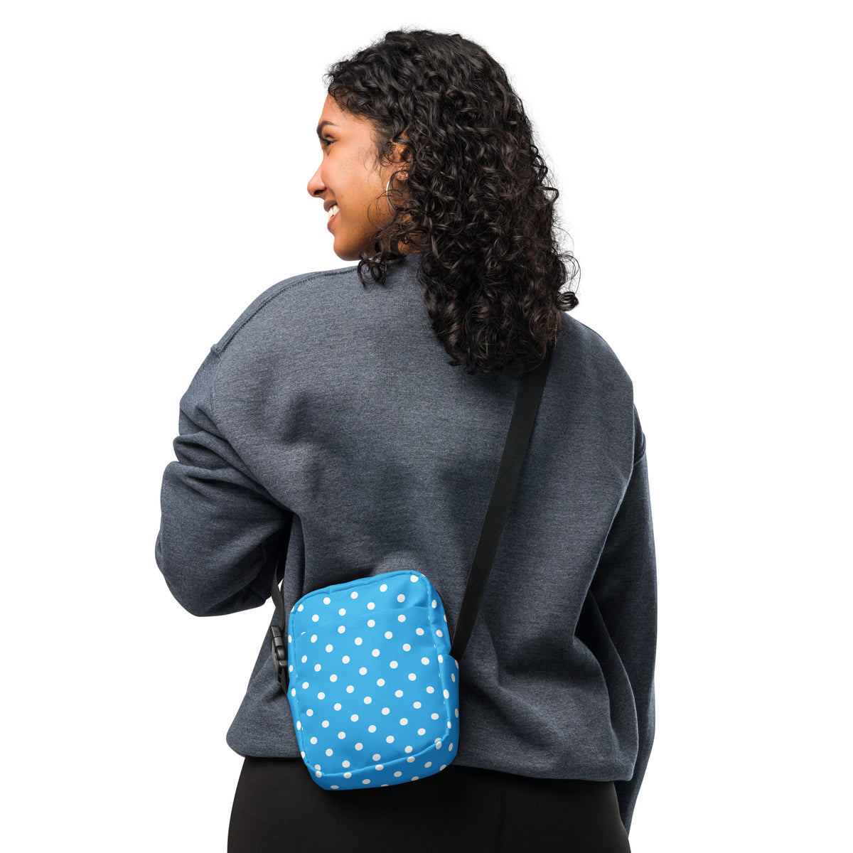 Sky Blue Polka Dot Crossbody Bag – Water Resistant Mini Purse With Adjustable Strap & Pockets