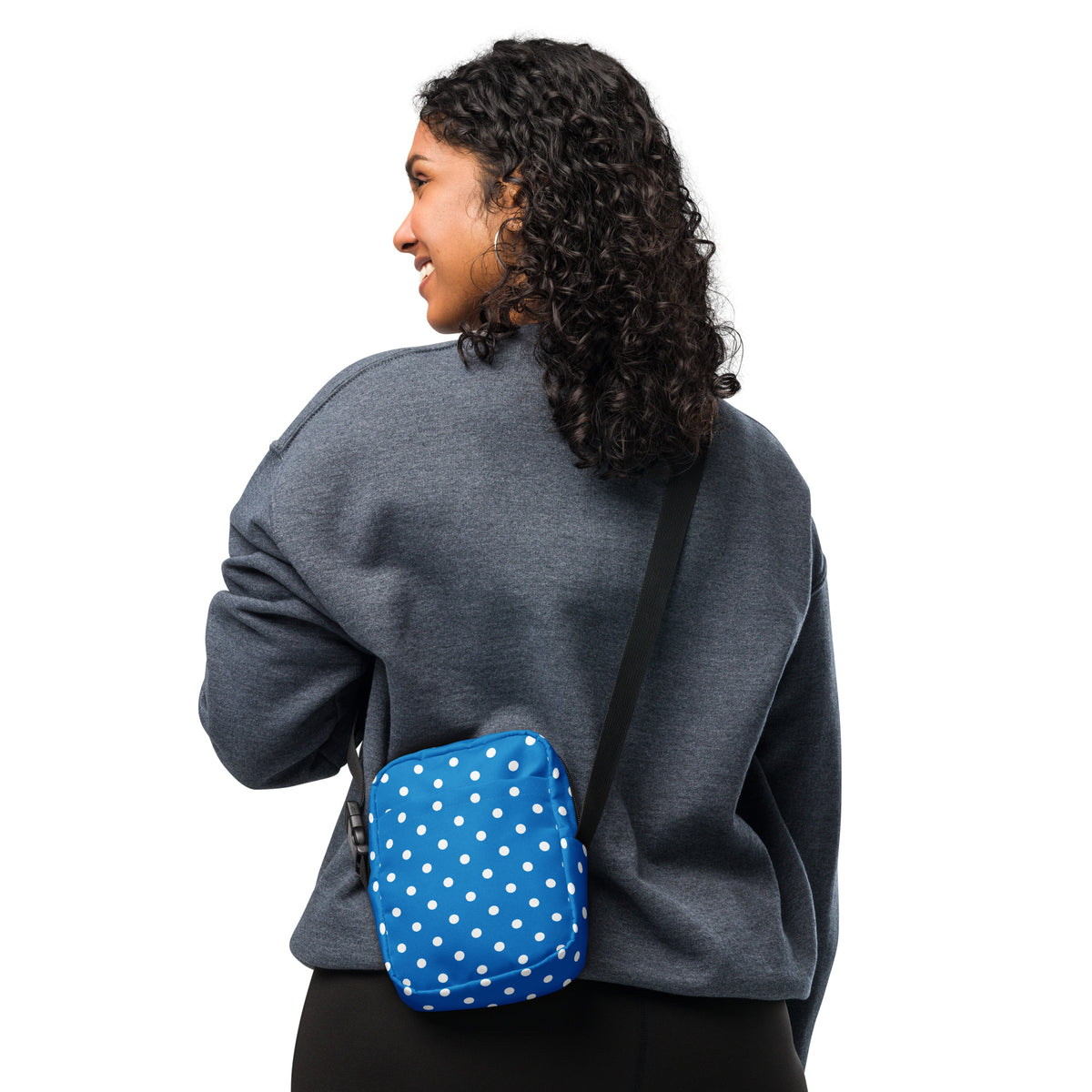 Royal Blue Polka Dot Crossbody Bag – Water Resistant Mini Purse With Adjustable Strap & Pockets