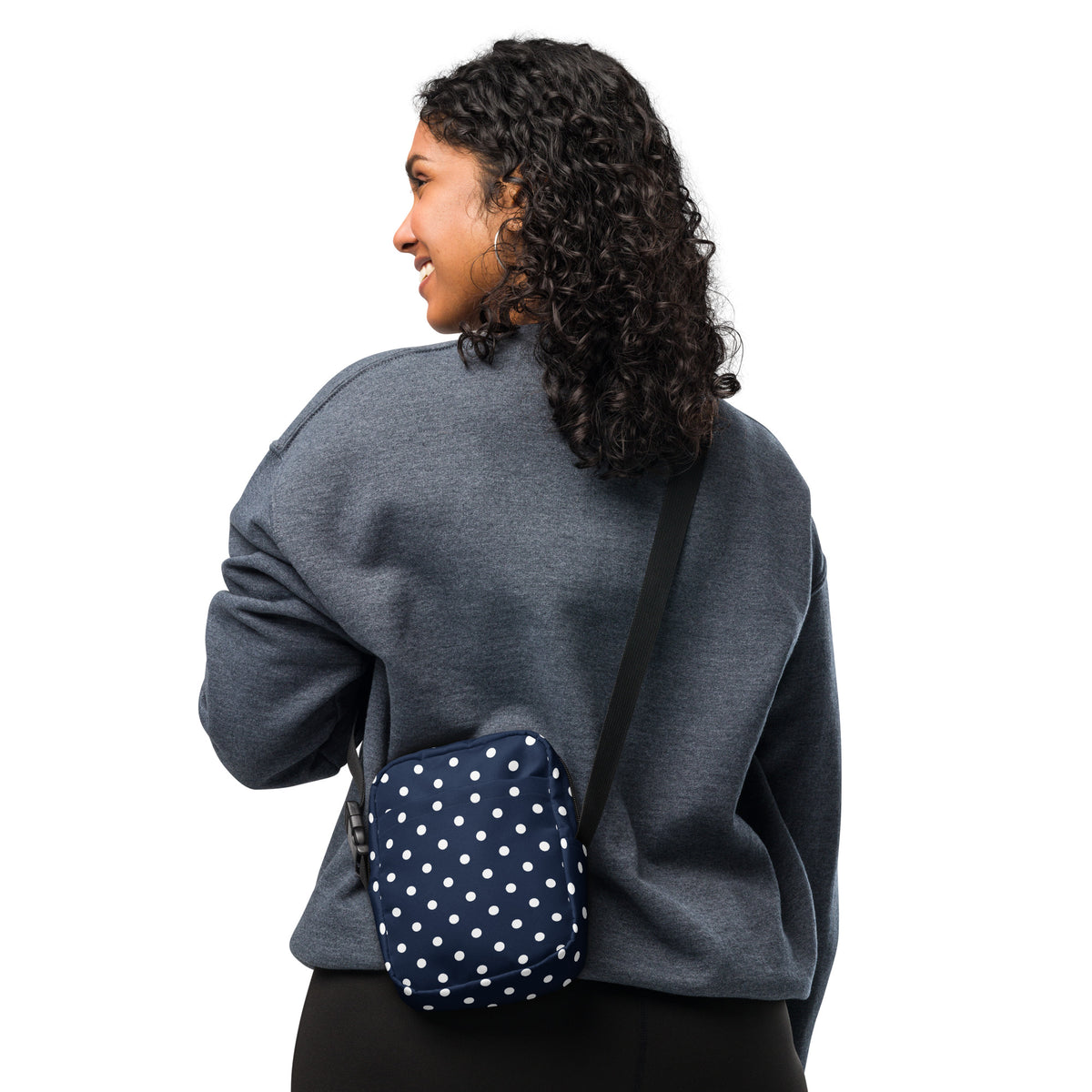 Navy Blue Polka Dot Crossbody Bag – Water Resistant Mini Purse With Adjustable Strap & Pockets