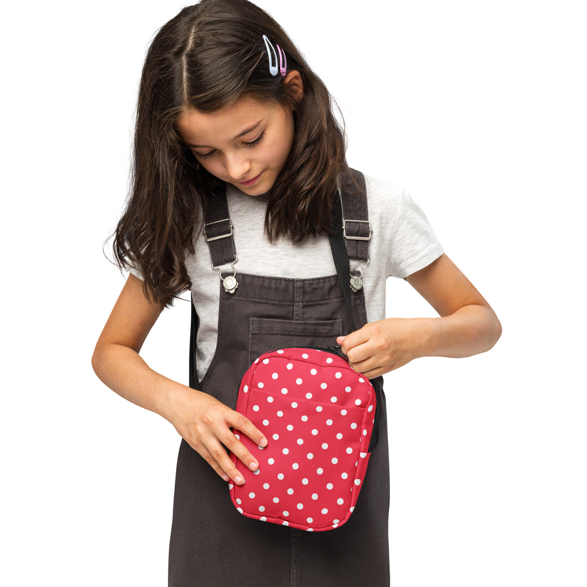 Girls Bright Pink Polka Dot Crossbody Bag – Water Resistant Mini Purse With Adjustable Strap & Pockets