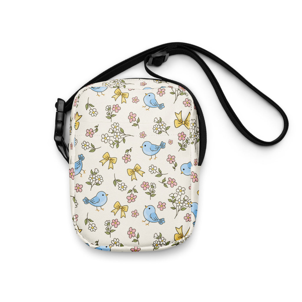 Floral Blue Bird Crossbody Bag – Water Resistant Mini Purse With Adjustable Strap & Pockets
