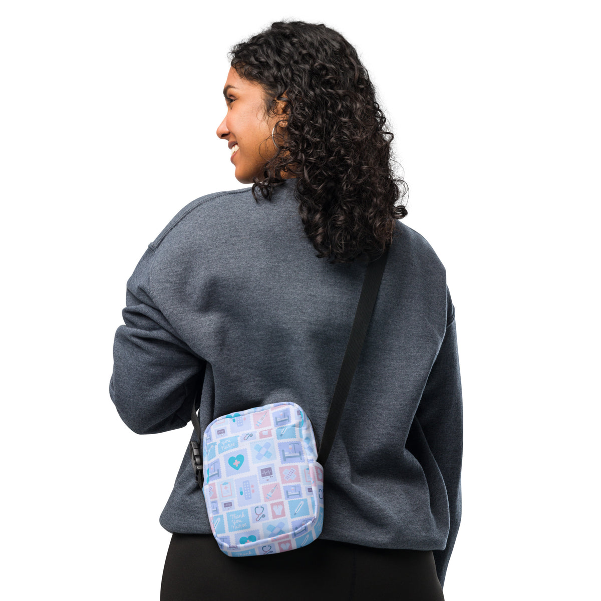 Blue Nurse Icon Crossbody Bag – Water Resistant Mini Purse With Adjustable Strap & Pockets