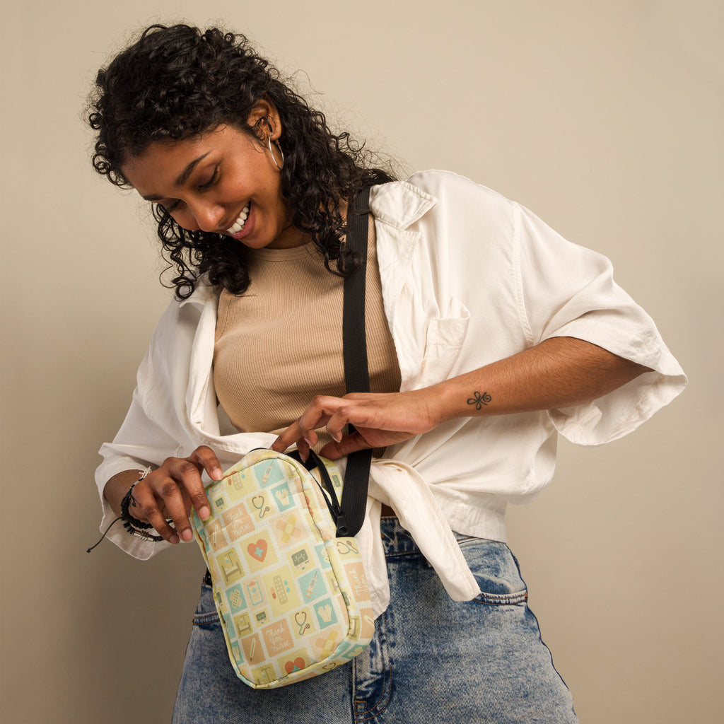 Yellow Nurse Icon Crossbody Bag – Water Resistant Mini Purse With Adjustable Strap & Pockets