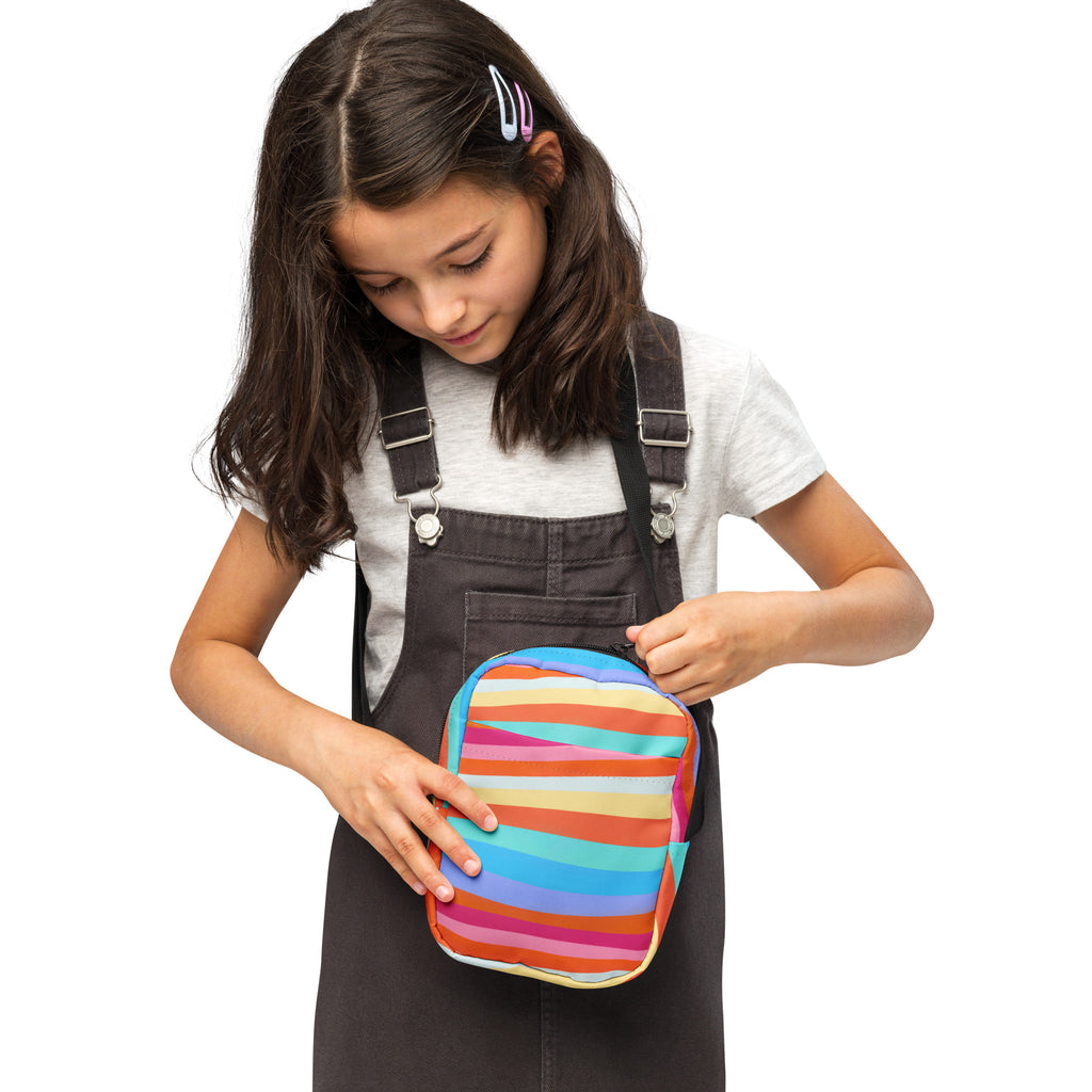 Girls Colorful Sand Striped Crossbody Bag – Water Resistant Mini Purse With Adjustable Strap & Pockets