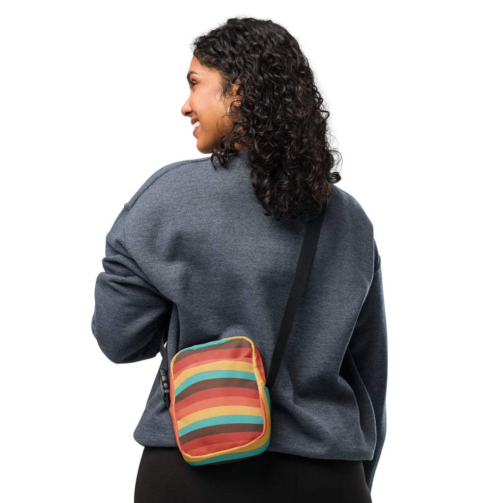 Retro Rainbow Stripe Crossbody Bag – Water Resistant Mini Purse With Adjustable Strap & Pockets