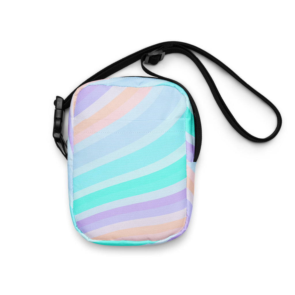 Striped Blue, Purple, & Aqua Crossbody Bag – Water Resistant Mini Purse With Adjustable Strap & Pockets
