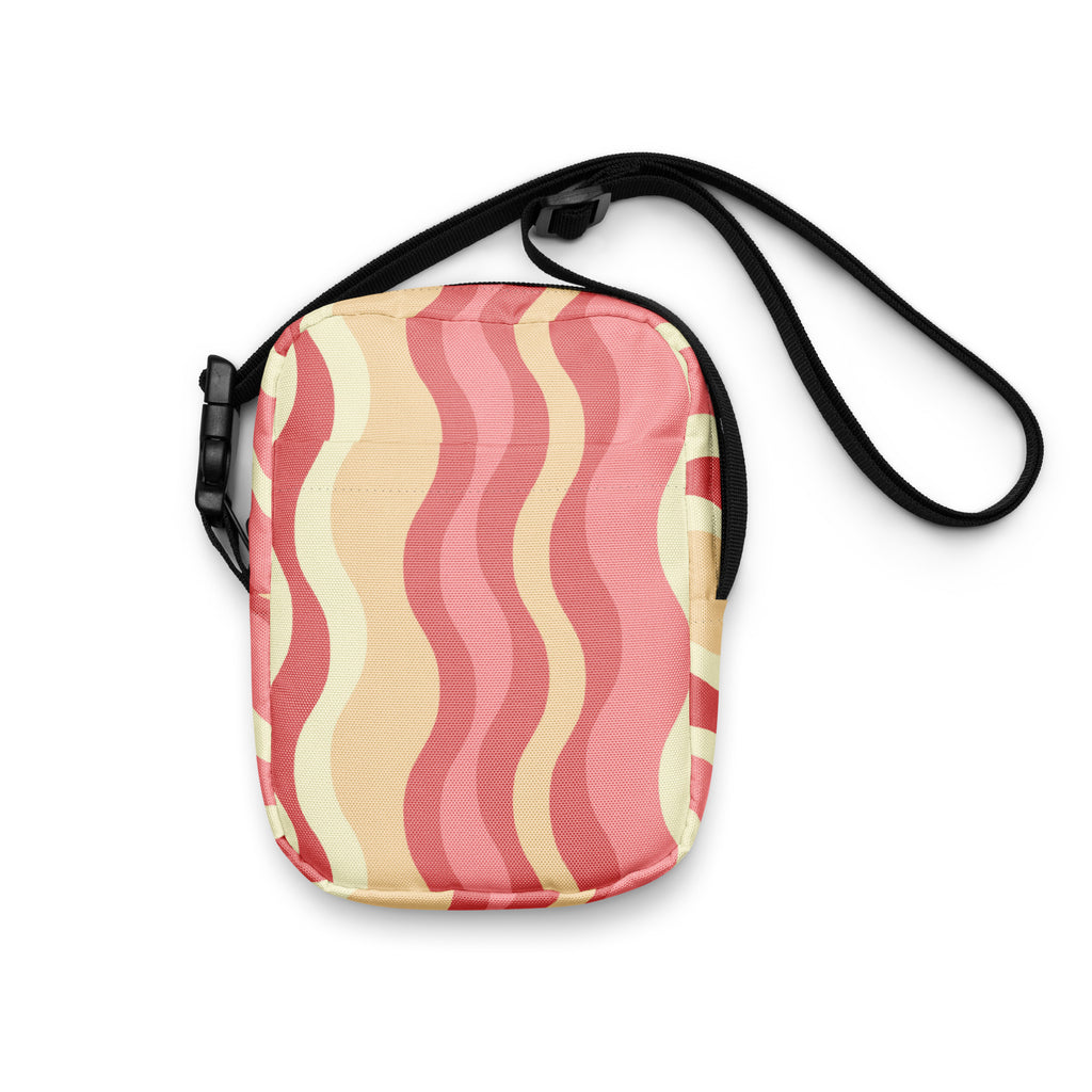 Pink Wavy Stripe Crossbody Bag – Water Resistant Mini Purse With Adjustable Strap & Pockets