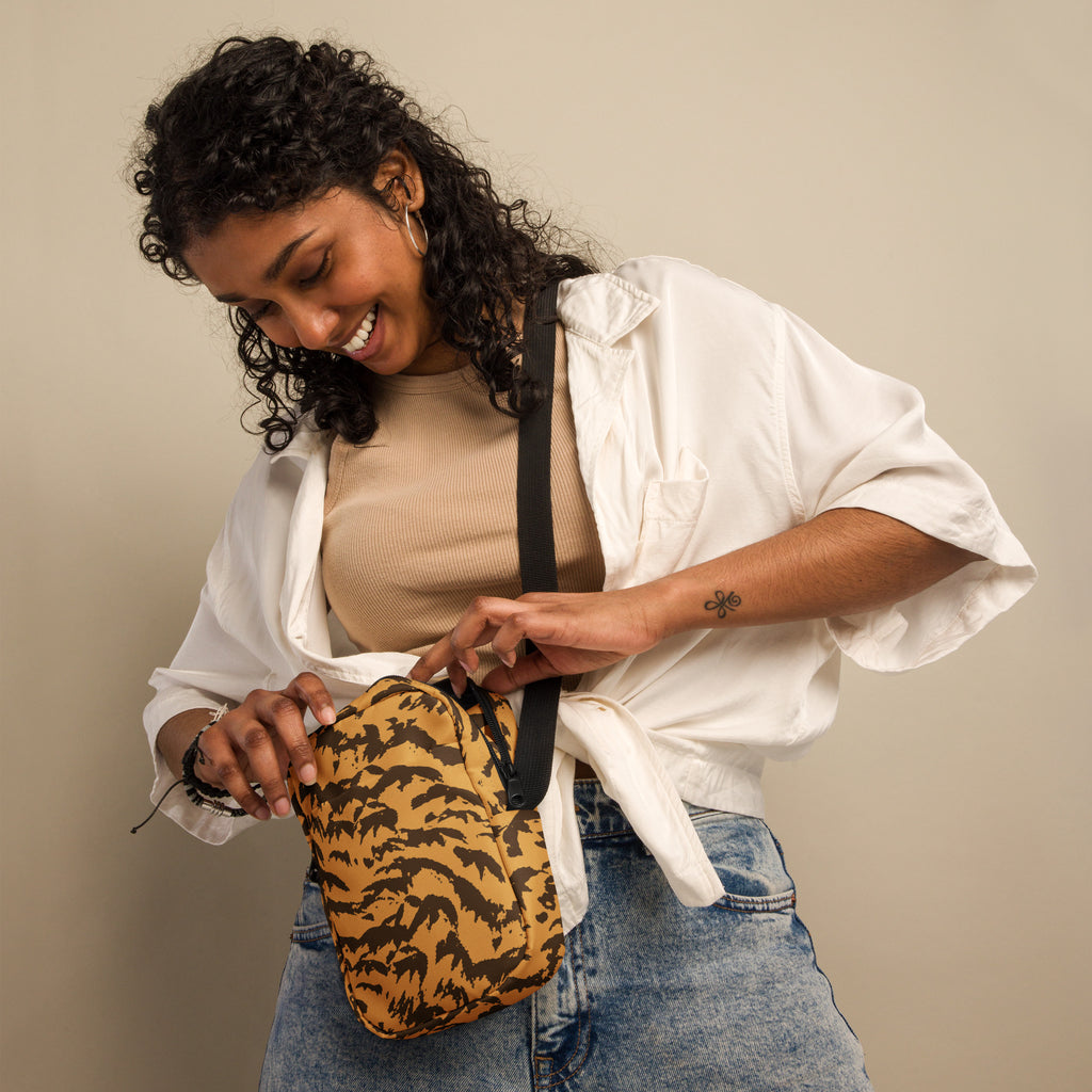 Orange Tiger Stripe Crossbody Bag – Water Resistant Mini Purse With Adjustable Strap & Pockets