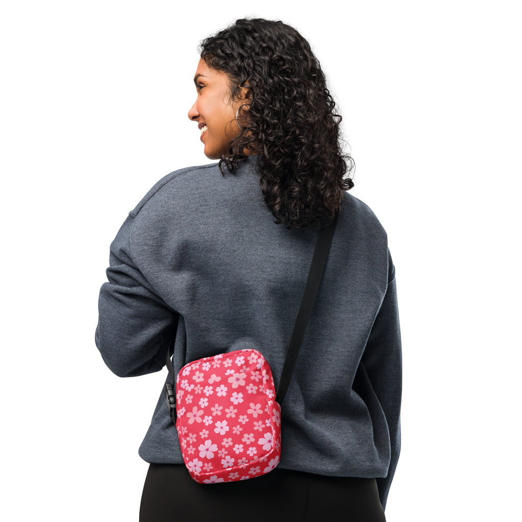 Pink Cherry Blossom Crossbody Bag – Water Resistant Mini Purse With Adjustable Strap & Pockets