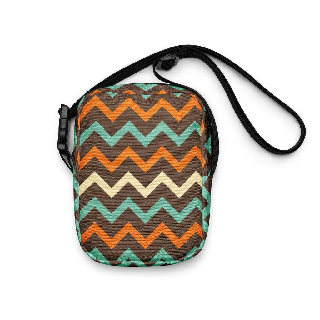 Retro Chevron Crossbody Bag – Water Resistant Mini Purse With Adjustable Strap & Pockets