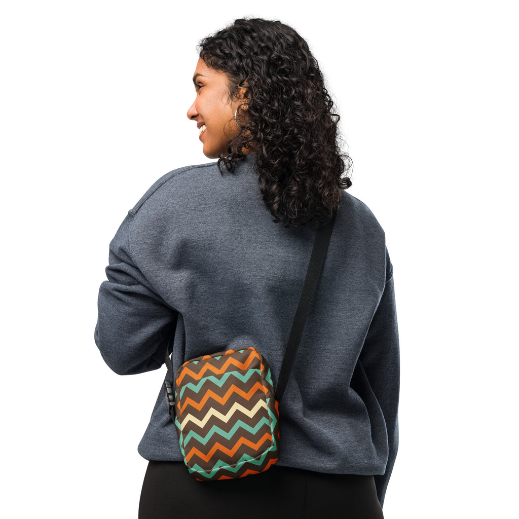 Retro Chevron Crossbody Bag – Water Resistant Mini Purse With Adjustable Strap & Pockets