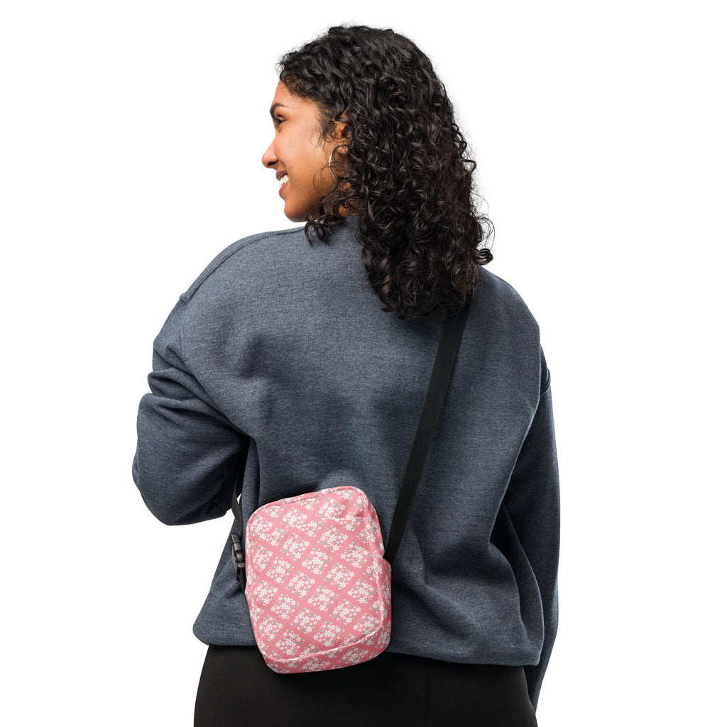 Pink Floral Patterned Crossbody Bag – Water Resistant Mini Purse With Adjustable Strap & Pockets