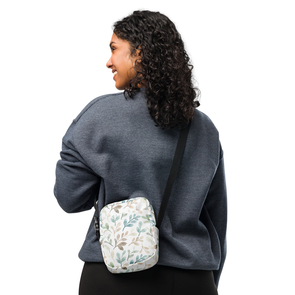 Watercolor Leaf Crossbody Bag – Water Resistant Mini Purse With Adjustable Strap & Pockets