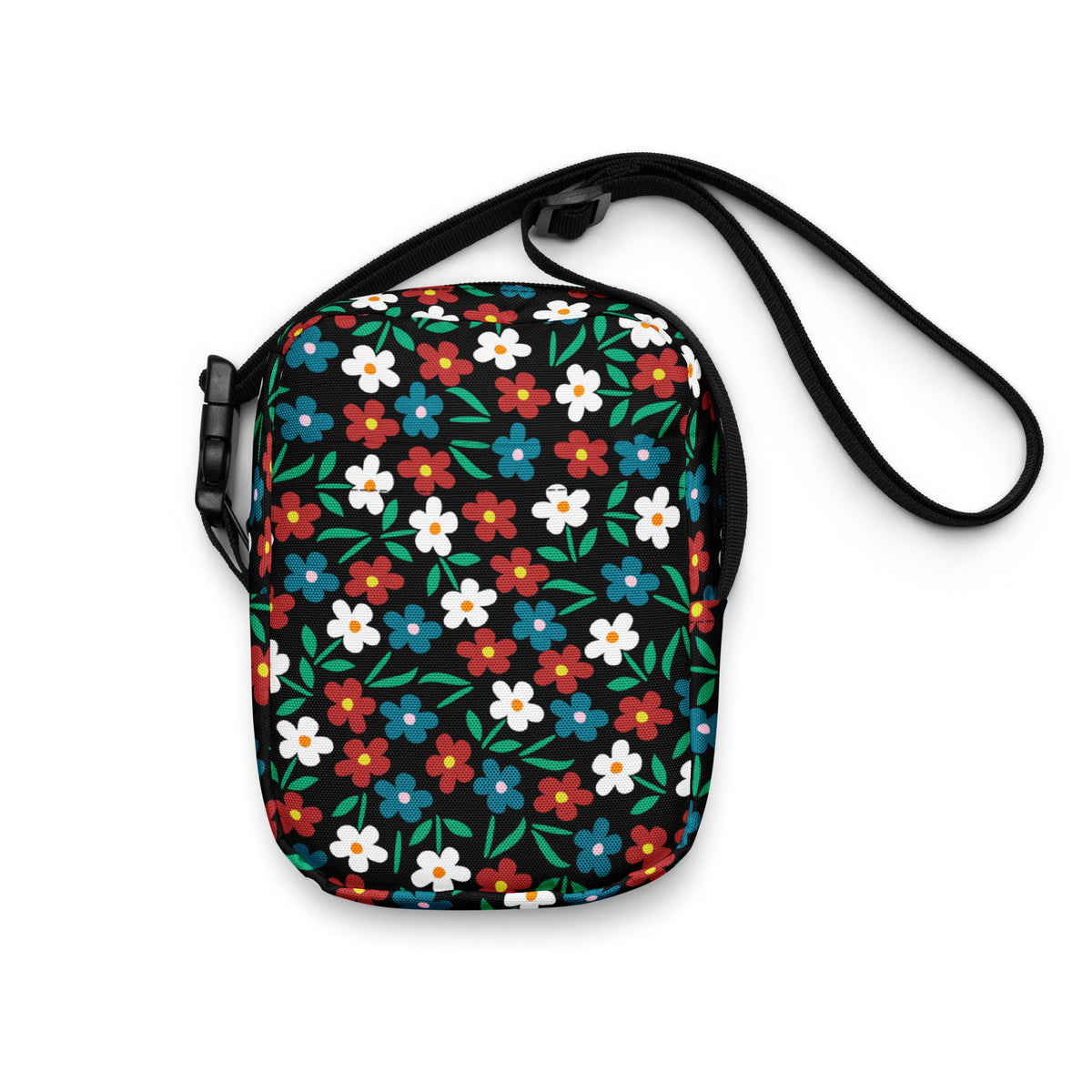 Girls Black Wildflower Crossbody Bag – Water Resistant Mini Purse With Adjustable Strap & Pockets