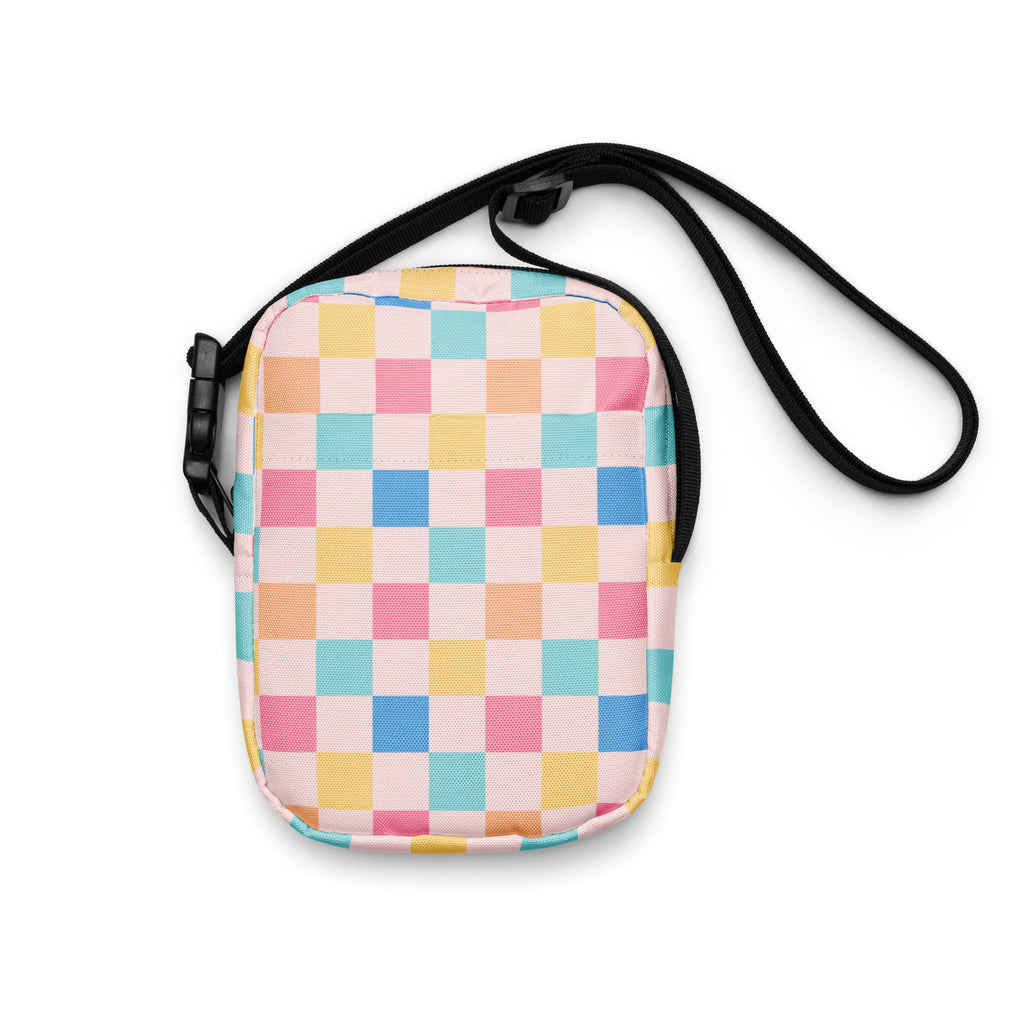 Pastel Checkered Crossbody Bag – Water Resistant Mini Purse With Adjustable Strap & Pockets