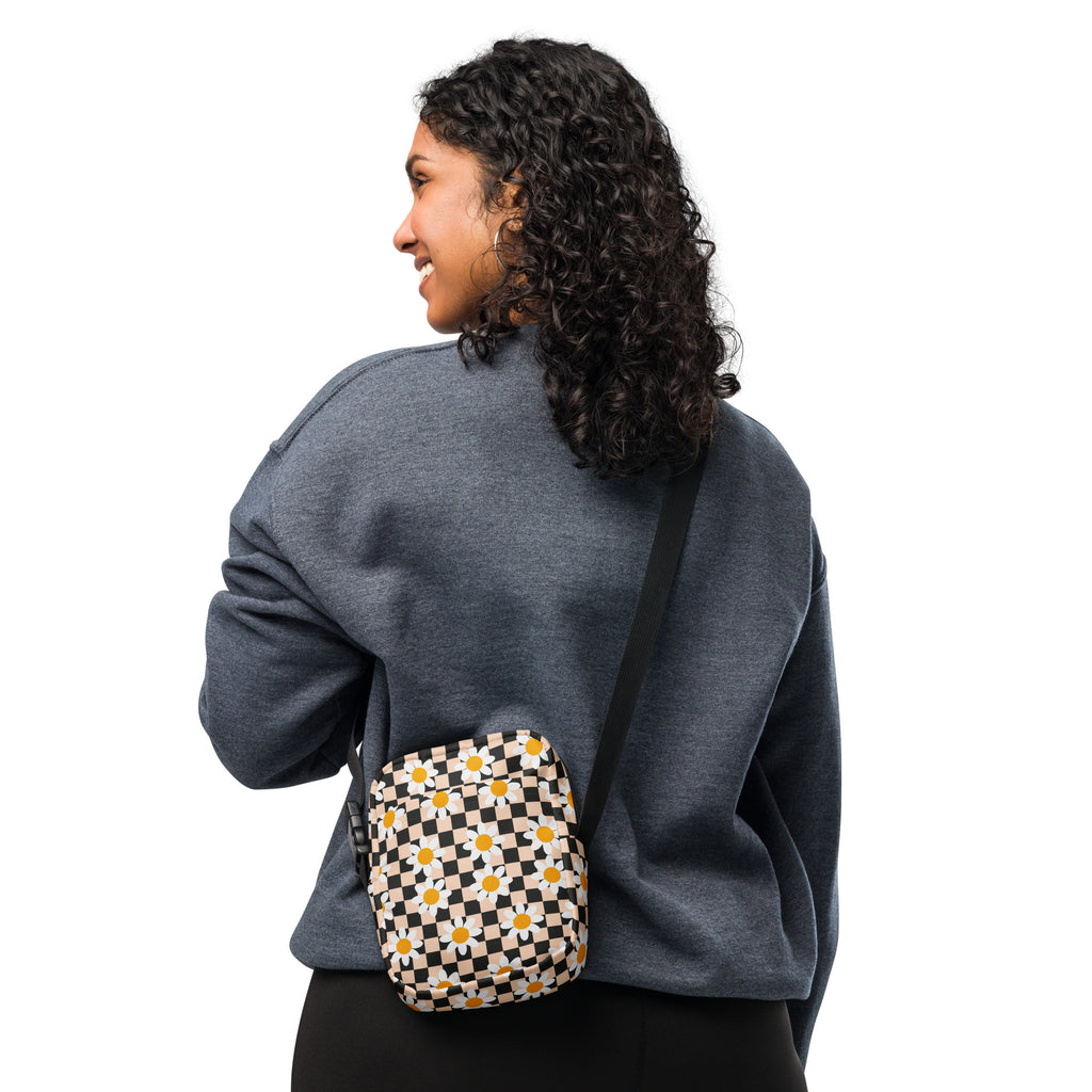 Daisy Checkered Crossbody Bag – Water Resistant Mini Purse With Adjustable Strap & Pockets