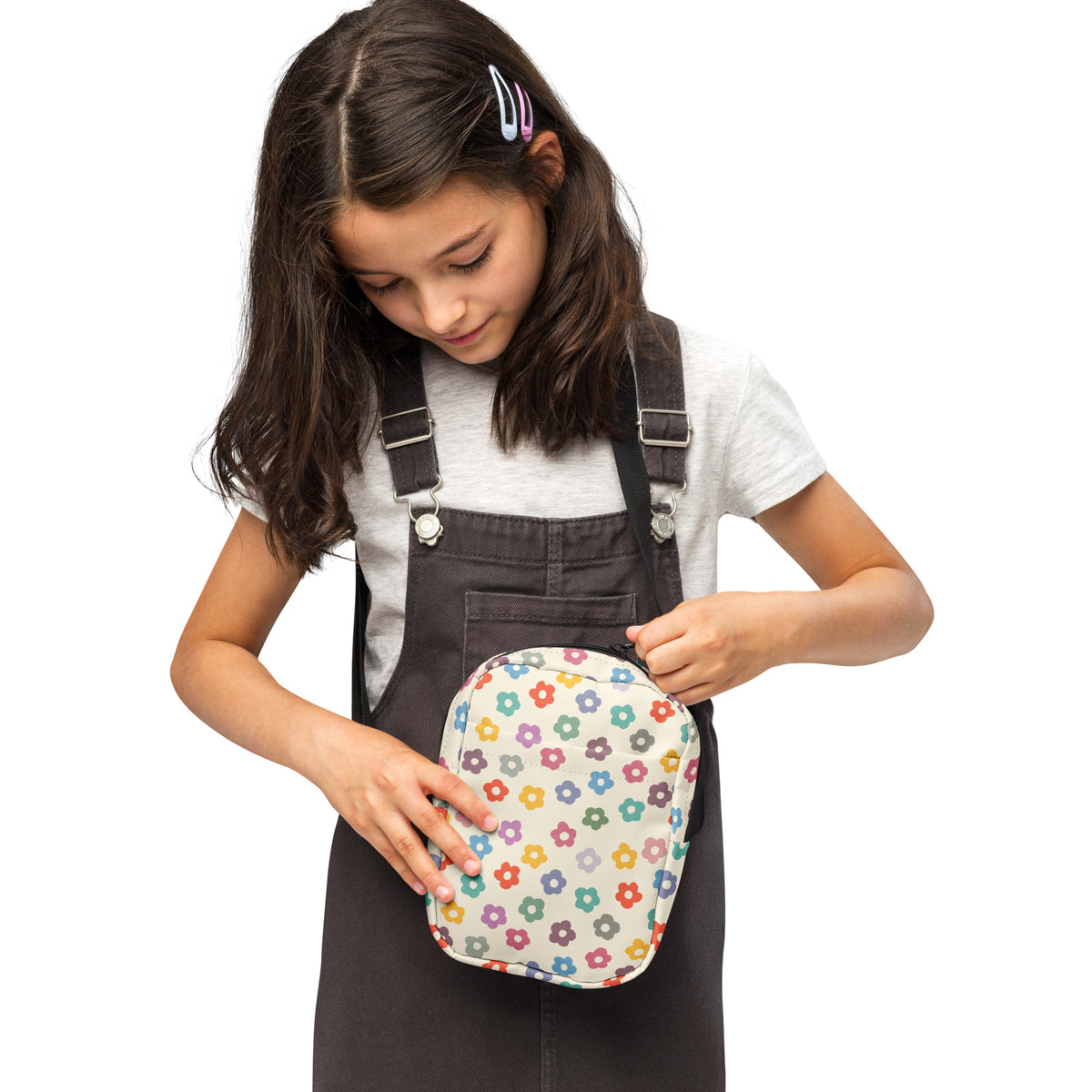 Girls Colorful Retro Flower Crossbody Bag – Water Resistant Mini Purse With Adjustable Strap & Pockets