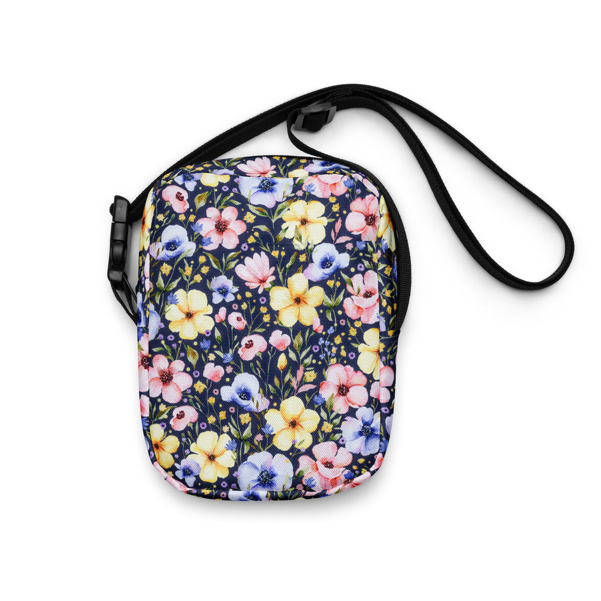 Colorful Watercolor Wildflower Crossbody Bag – Water Resistant Mini Purse With Adjustable Strap & Pockets