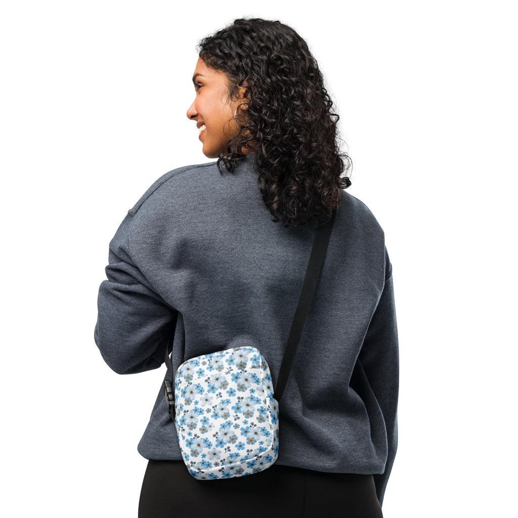 Blue Floral Crossbody Bag – Water Resistant Mini Purse With Adjustable Strap & Pockets