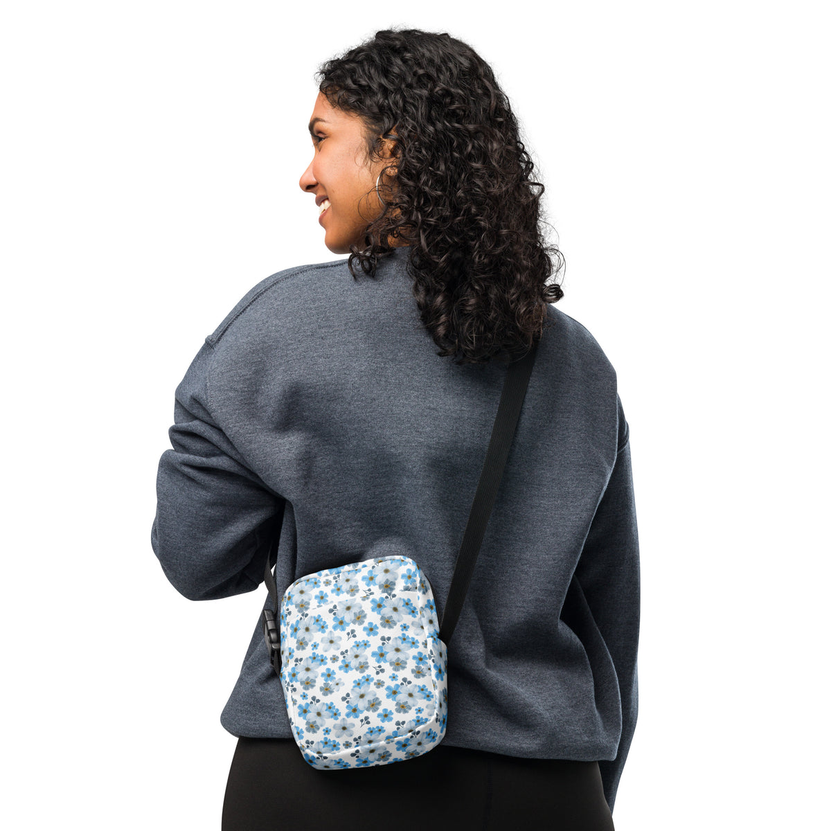 Blue Floral Crossbody Bag – Water Resistant Mini Purse With Adjustable Strap & Pockets