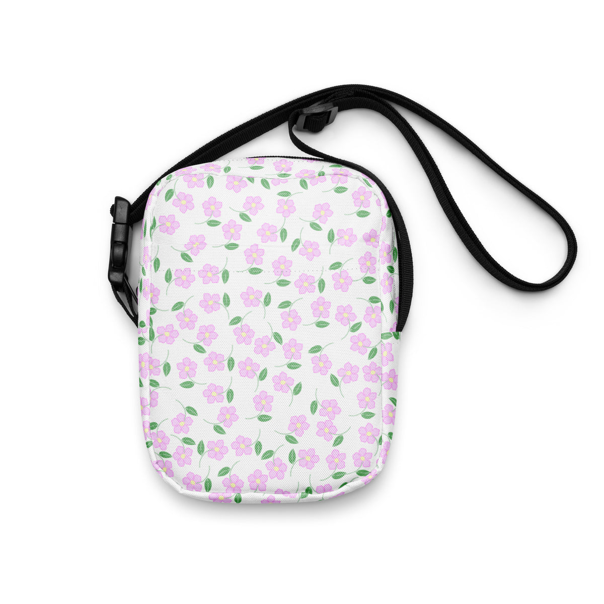 Pink Flowers Crossbody Bag – Water Resistant Mini Purse With Adjustable Strap & Pockets