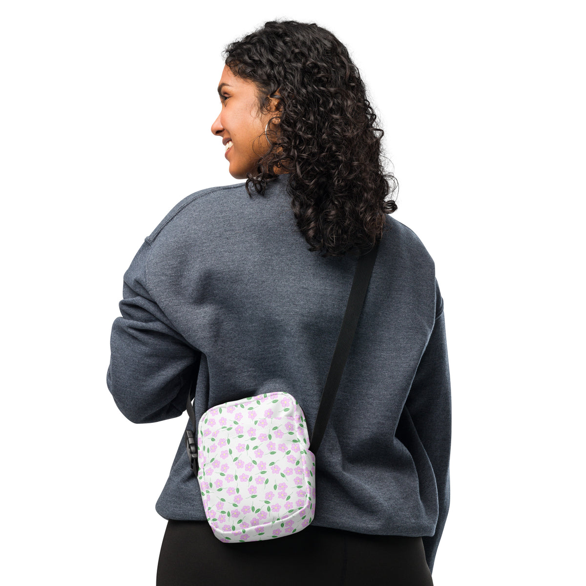 Pink Flowers Crossbody Bag – Water Resistant Mini Purse With Adjustable Strap & Pockets