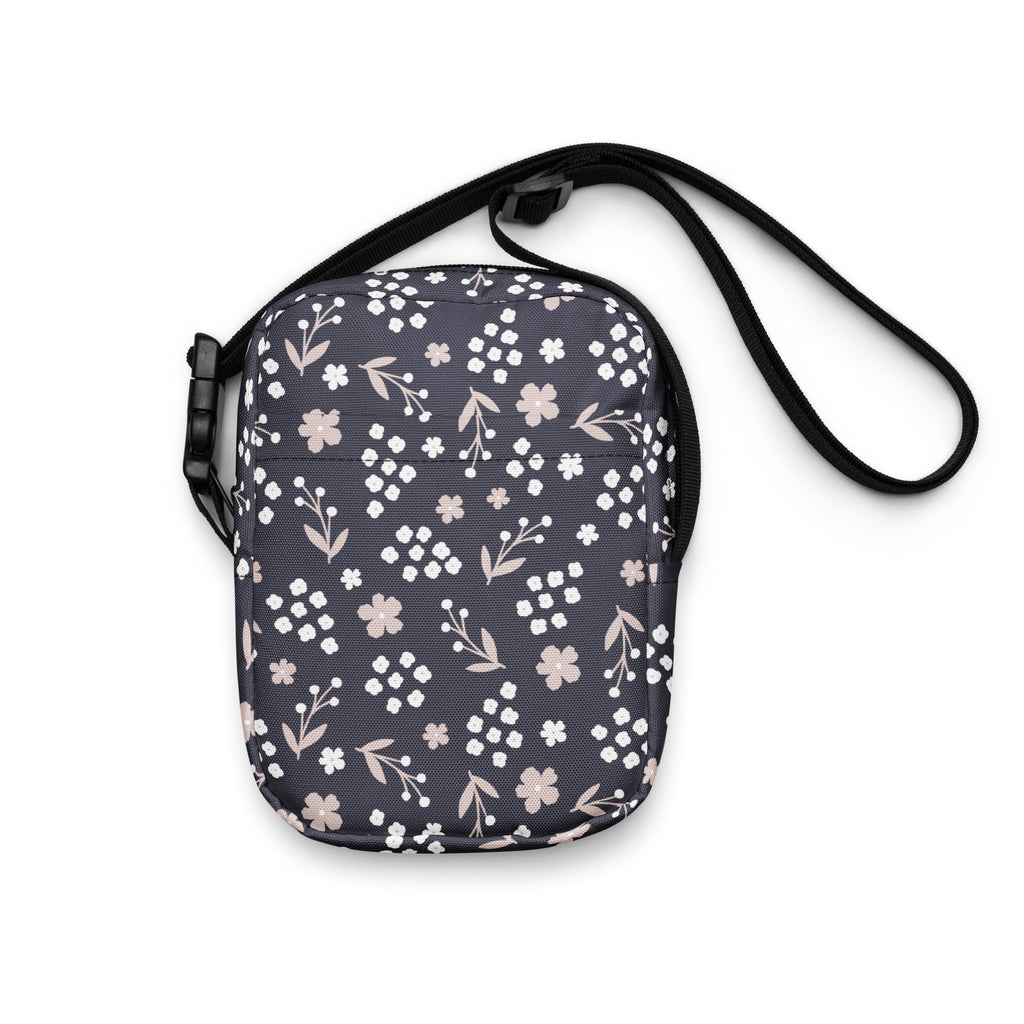 Charcoal Floral Crossbody Bag – Water Resistant Mini Purse With Adjustable Strap & Pockets