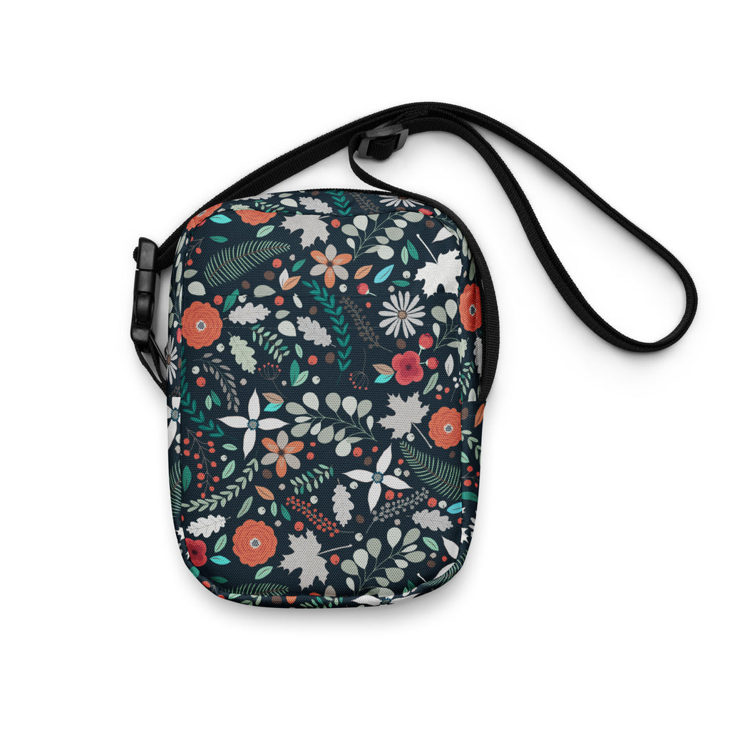 Dark Green Floral Crossbody Bag – Water Resistant Mini Purse With Adjustable Strap & Pockets