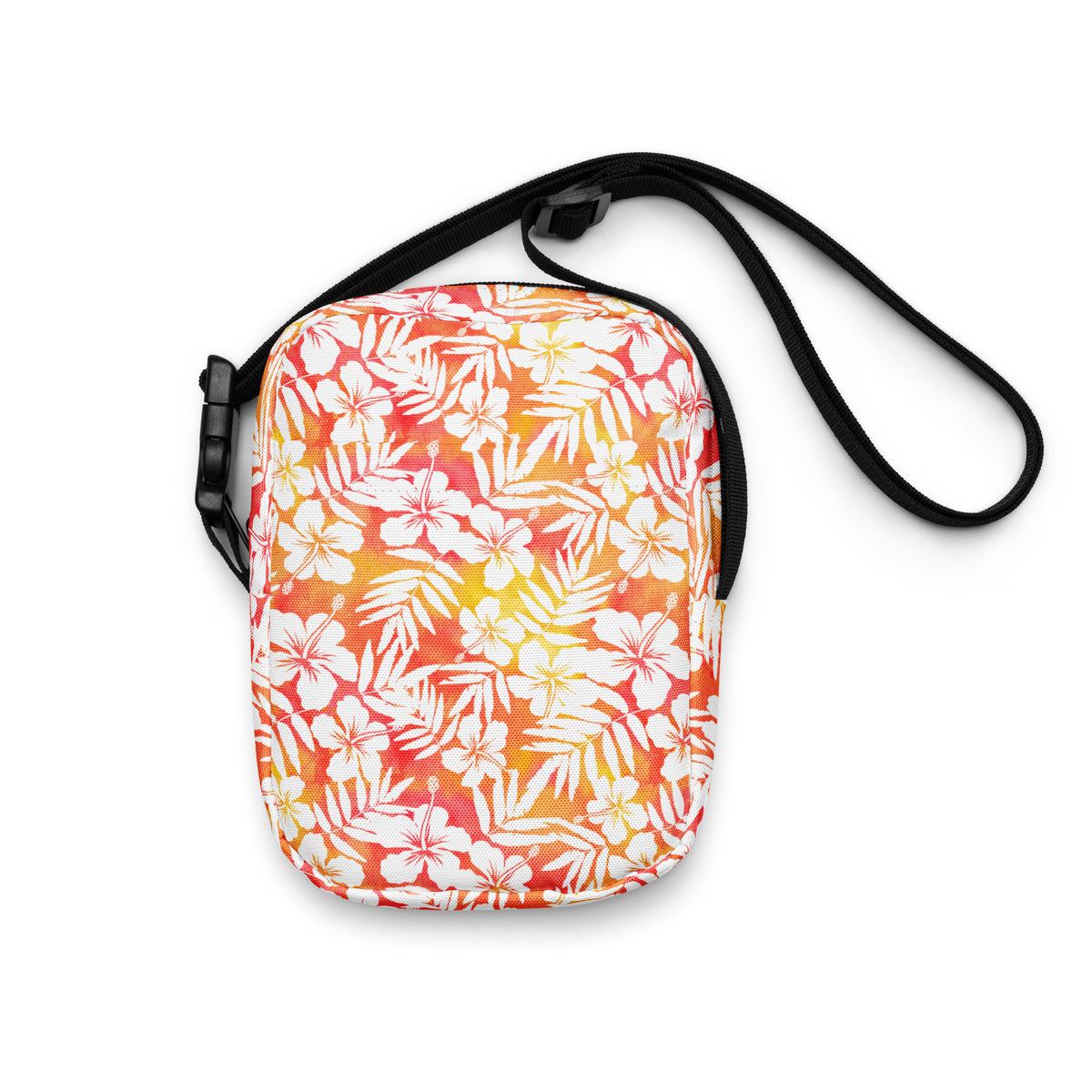 Orange Tropical Floral Hibiscus Crossbody Bag – Water Resistant Mini Purse With Adjustable Strap & Pockets