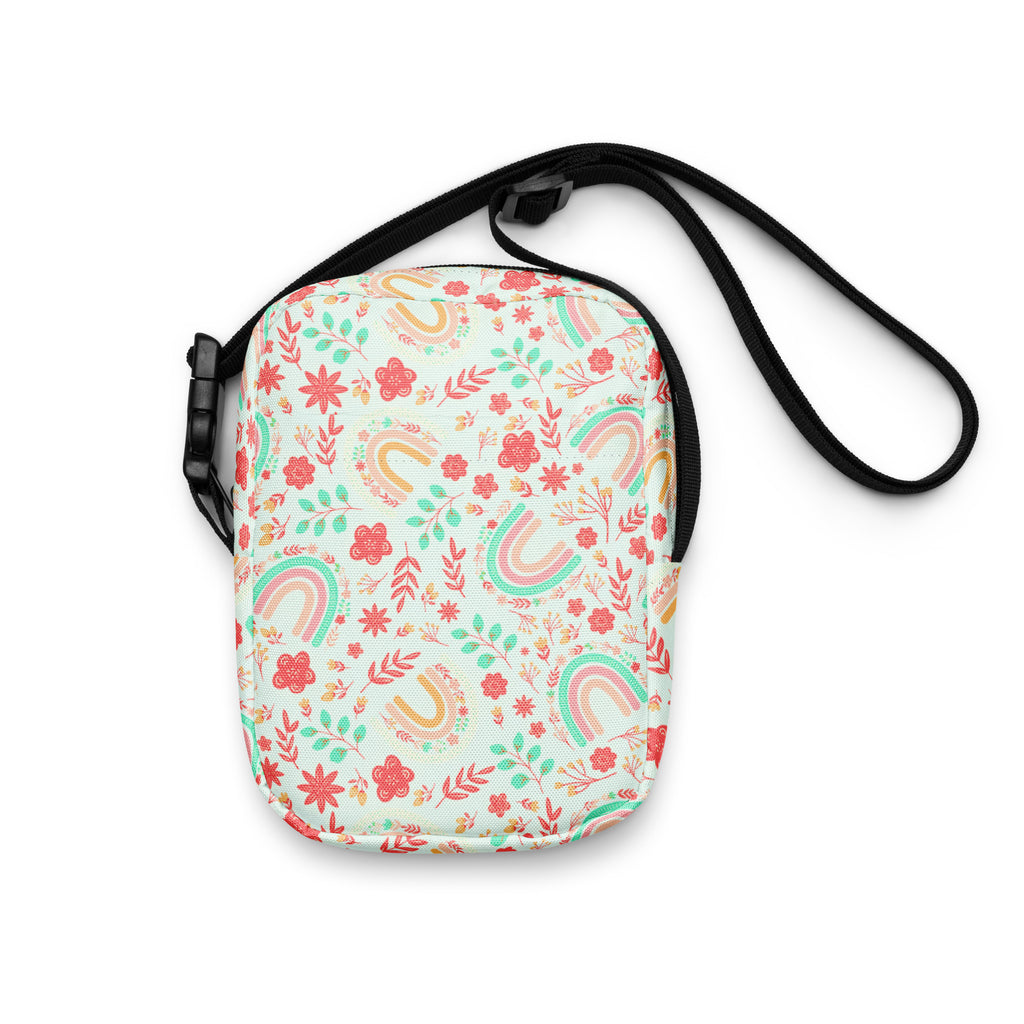 Rainbow Boho Floral Crossbody Bag – Water Resistant Mini Purse With Adjustable Strap & Pockets