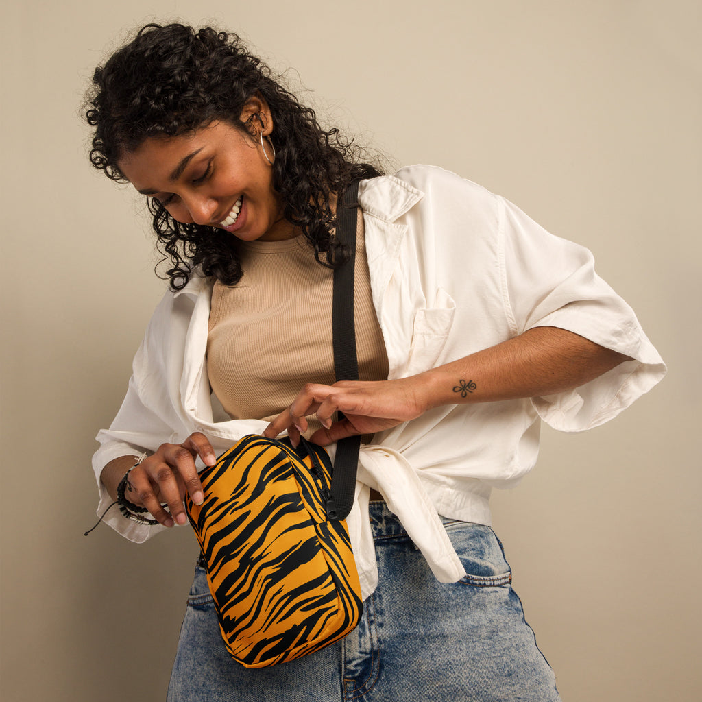 Tiger Stripe Crossbody Bag – Water Resistant Mini Purse With Adjustable Strap & Pockets