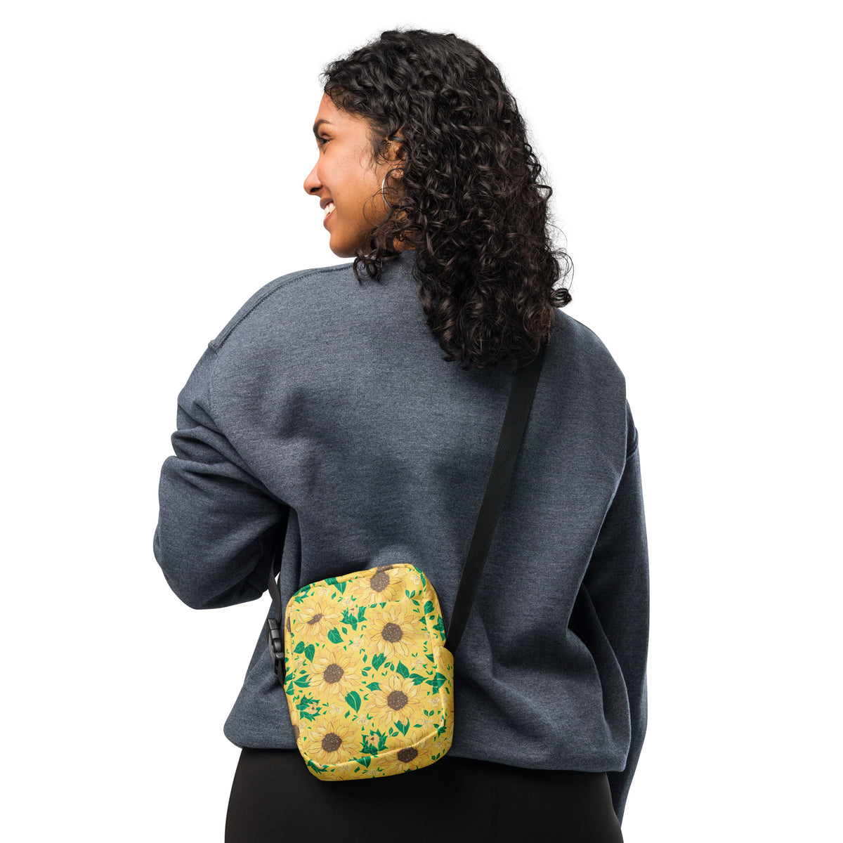 Watercolor Sunflower Crossbody Bag – Water Resistant Mini Purse With Adjustable Strap & Pockets