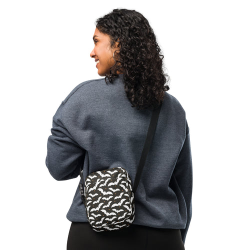 Black Bat Halloween Crossbody Bag – Water Resistant Mini Purse With Adjustable Strap & Pockets