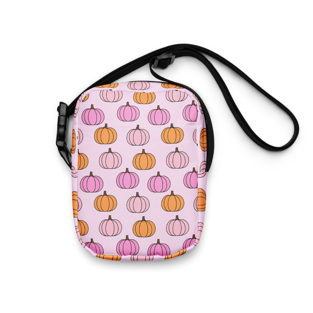 Girls Pink Pumpkin Patch Crossbody Bag – Water Resistant Mini Purse With Adjustable Strap & Pockets
