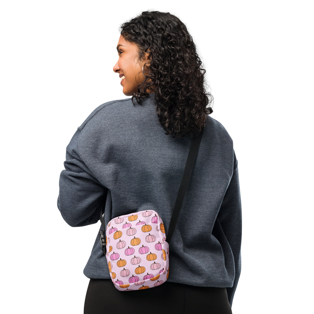 Pink Pumpkin Patch Crossbody Bag – Water Resistant Mini Purse With Adjustable Strap & Pockets