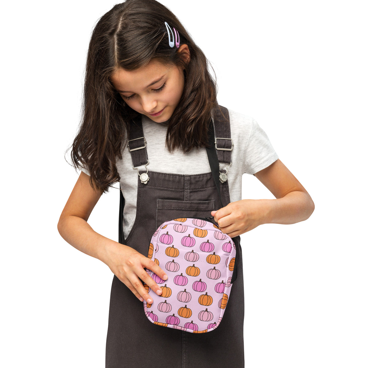 Girls Pink Pumpkin Patch Crossbody Bag – Water Resistant Mini Purse With Adjustable Strap & Pockets