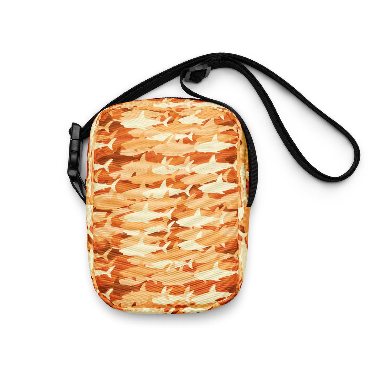 Girls Orange Shark Camouflage Crossbody Bag – Water Resistant Mini Purse With Adjustable Strap & Pockets